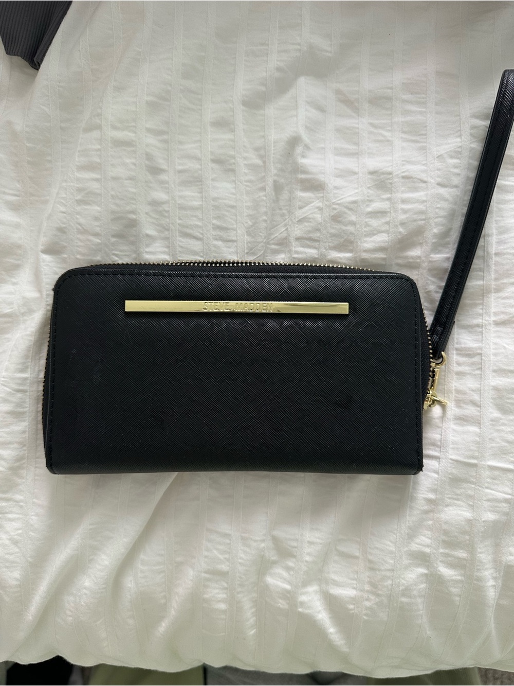 Steve Madden Black Zip-Around Wristlet with Gold Accent